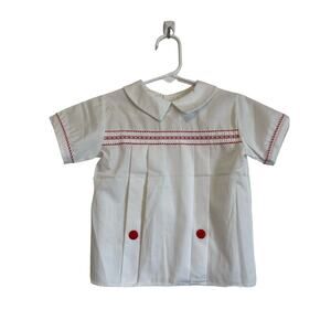 Bryan short sleeve vintage top button collared white red embroidered. Size 24mo